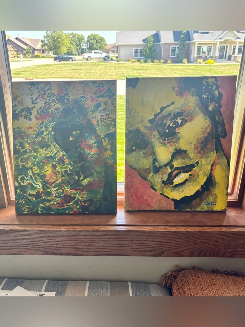 2 locally-made Painted Canvases by artist -Unique, EUC